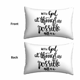 Mugod Throw Pillow Case Bible Verse Quote with God All Things are Possible,Waist Lumbar Cushion Cover Sofa Home Decorative Rectangle Oblong 20x30 Inches