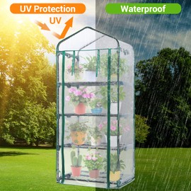 Mini Greenhouse for Outdoors Indoor: Ohuhu Small Green House with 4 Tier Shelves, Portable Plastic Greenhouses with Heavy Duty Transparent PVC Cover for Winter Garden Patio Backyard Porch Balcony
