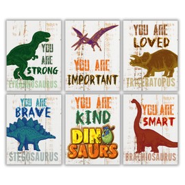 Dinosaur Room Decor for Boys Posters, Dinosaur Wall Decor Prints, Motivational Quote Room Decor, Dinosaur Photo Pictures for Kids Boys Nursery Bedroom Decorations(6 Pcs 8” X10”) (Room Decor)