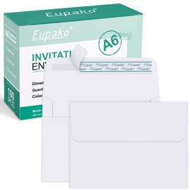 Eupako Eupako A6 White Envelopes 4x6, 100 Pack Self Seal Envelopes for 4x6 Cards, Photos, Invitations, Wedding, Graduation, Baby Shower, RSVP, 6.5 x 4.75 Inches