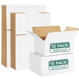 Eupako 30 Pack Small Shipping Boxes Assorted Sizes, 9x6x4 & 10x7x5 15 PCS Each Small Boxes, White Corrugated Box Mailers, Cardboard Boxes for Packaging Small Business, Mailing