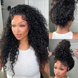 ISEE Hair Hidden Strap Water Wave Invisi-Drawstring Flexible Fit 360 Lace Frontal Glueless Wig Human Hair Pre Plucked Pre Bleached 180% Density Wet and Wavy 360 Full Lace Front Wigs 22 inch