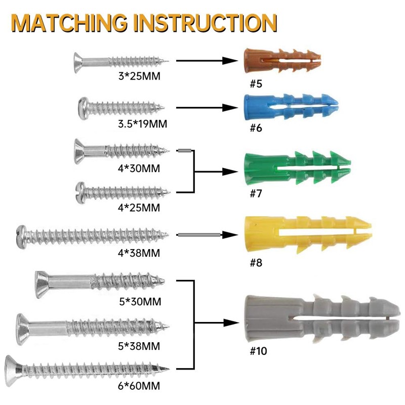 HongWay 370pcs Plastic Drywall Wall Anchors Kit with Screws, Includes