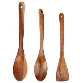 KineticKraft3 Pcs Wooden Spoons for Cooking, Heat Resistant Wooden Cooking Utensils, Teak Wooden Spoons, Wood Spatula, Slotted Wood Spoon for Nonstick Pans & Cookware for Cook Housewarming Gift