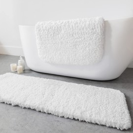 Phantoscope Bathroom Rugs - Set of 2 Non-Slip Bath Mat Ultra Soft Microfiber Plush Bath Rugs Water Absorbing Shower Carpet Rugs, True White, 17 x 24 & 17 x 47 Inches
