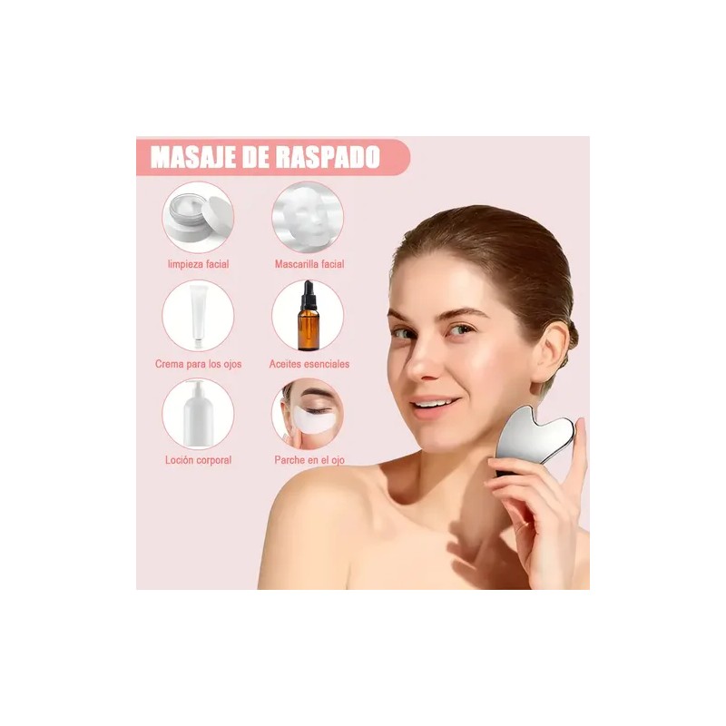 2pzs Gua Sha Facial Grande Acero Inoxidable Masajes Cuello