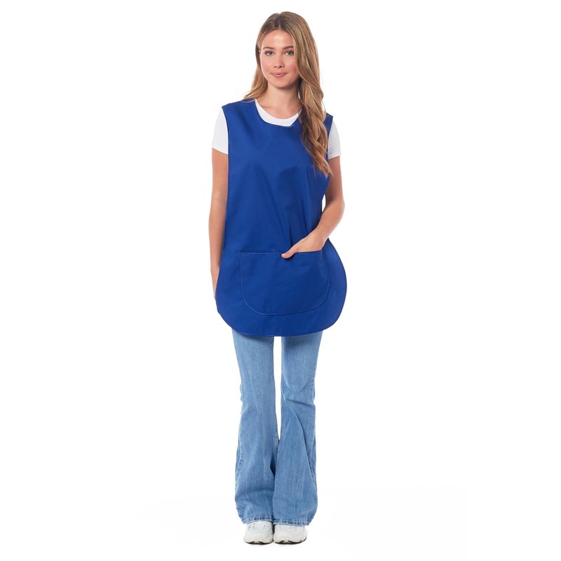 Ladies Plain With Matching Piping Tabard Apron Overalls Front Pocket