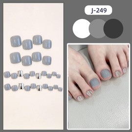 SEMTIM Nail Tips, 24 Pieces, Thumb Nail Stickers, Foot False Nails, Nail Tips, Reusable, Gel Nail Tips, Summer Nails, Weddings, Coming-of-Age Ceremonies, Foot Nails, Easy Nail Removal, For Feet (J249)