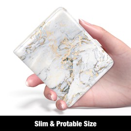 Rouidr Womens Wallet, RFID Small Slim Wallet for Women, Cute Bifold Leather Pocket Credit Card Holder Ladies Mini Purse with Zipper Coin Pocket & ID Window, Gray Gold Marble