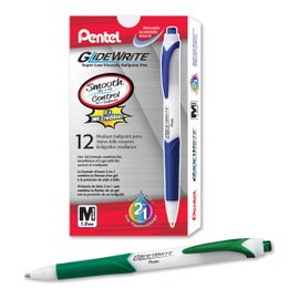 Pentel GlideWrite Retractable Ballpoint Pen, Ultra Smooth Everyday Writing, Office Supplies, School Supplies, 1.0mm Bold Point, Green Ink, BX910-D, Box of 12