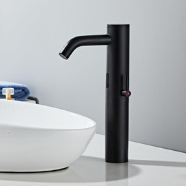 HHOOMMEE Automatic Touchless Bathroom Sink Faucet Tall Body Sensor Motion Activated Hands Free Commercial Faucets with Temperature Control Rod 1 Hole Infrared Mixer for Vessel Basin（Matte Black）