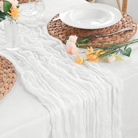 Sevenpers Cheesecloth Table Runner, 35"x120" Rustic Boho Gauze White Table Runner for Wedding, Christmas and Large Parties, Dining Table Runner Decorations 90x300 cm