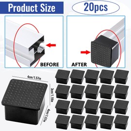 Pack of 20 End Caps, Solar Rail, Black Plastic End Caps, Aluminium Profile for Photovoltaic Square Tubes, Accessories, Mounting Profile, Suitable for Outdoor Use (40 x 40 mm)