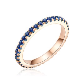 Ainuoshi 1.4mm Blue CZ Diamond Eternity Ring, Sterling Silver Slim Rose Gold Plated Eternity Band for Women, Ideal Wedding Band for Daily Wearing.