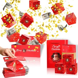 Christmas Surprise Gift Box, Explosion Gift Boxes, Pop Up Xmas Money Gift Boxes, DIY Bouncing Box, Festival Money Photo Folding Gift Box Album Birthday Gift Decoration (Red)