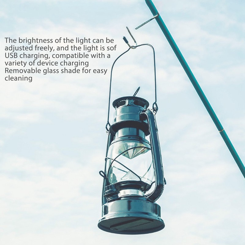 Vintage Camping Lantern 24h Battery Life USB Charging Detachable Lampshade