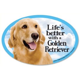 Golden Retriever Oval Dog Magnet for Cars (and fridges too!). Includes bonus “I Love My Dog” decal.