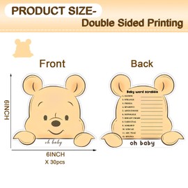 30PCS the Pooh Baby Shower Game Cards, Winnie Baby Word Scrabble Cards, Funny Games Card for New Parents, Baby Shower Cards for Baby Shower Decorations, Baby Shower Party Activity Supplies 6*6IN