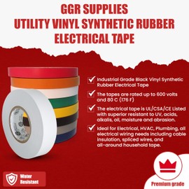 GGR Supplies T.R.U. EL-766AW Color General Purpose Electrical Tape 66' (L) UL/CSA Listed core. Utility Vinyl Synthetic Rubber Electrical Tape (1 in. x 66 ft. (Pack of 10), White)