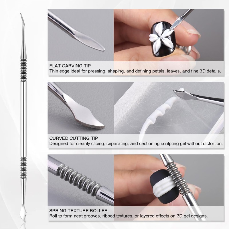 Furtherpretty 3D Nail Art Sculpting Tools Set, 3 Pack Dual-Head