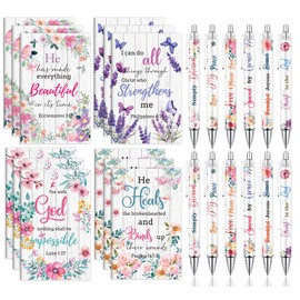 Wxiben Christian Inspirational Gifts Bulk - 24PCS Bible Verse Pens Scripture Notebooks Floral Motivational Ballpoint Pens Set Positive Religious Gifts for Women Men School Office Classroom Teacher