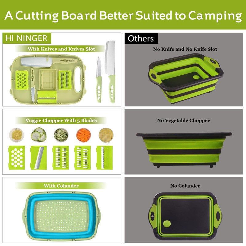 Camping Cutting Board, HI NINGER Collapsible Chopping Board with Colander,