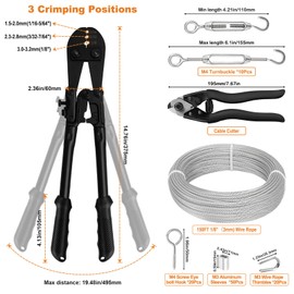 TooTaci 1/8 Stainless Steel Cable Kit, 150ft 1/8 Wire Rope with Crimping Tool & Cutter, Turnbuckle Wire Tensioner Kit, 7×7 Strands Aircraft Cable for Deck Railing, String Light Hanging, Curtain