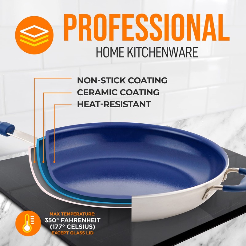 14" Fry Pan With Lid - Extra Large Skillet Nonstick