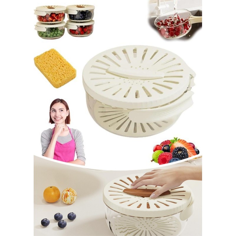 Wzenclave New Draining Basket with Lid, 2 in 1 Multi-Function