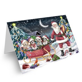 Christmas Santa Seld Dogs Tibetan Terrier Dog Note Cards - Adorable Pets Invitation Cards with Envelopes - Pet Artwork Christmas Note Cards (1 Note Card)