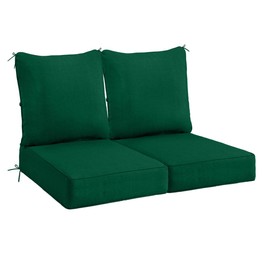 Sundale Outdoor Olefin Deep Seat Cushion Set of 2, Patio Chair Cushion and Pillow, Water-Resistant Sectional Sofa Pad with Straps Dark Green, 23 x 26 x 6 Inches