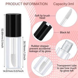 Patelai 100 Pieces Clear Mini Lip Gloss Tube Refillable Empty Lip Balm Gloss Containers Bottles Transparent Mini Lipstick Containers for Women DIY Makeup(Black,3ml)