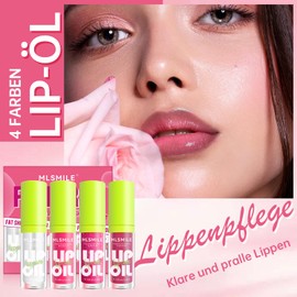 Noerrors 4 Farben Lippenöl und Lippenkonturenstift-Set, lang anhaltende Lippenpflegeöl, großer Pinselkopf feuchtigkeitsspendendes klares rosa glitzerndes transparentes Lipgloss-Kombi-Make-up