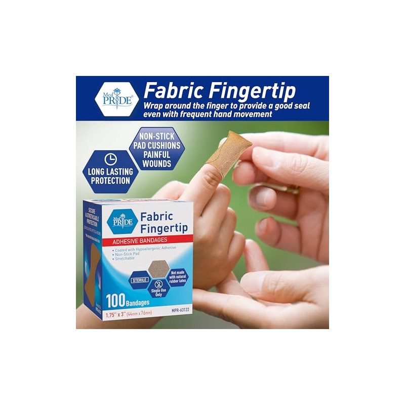 MED PRIDE Sterile Fingertip Fabric Bandages - 100 Count