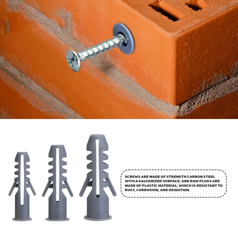 50Pcs Grey Wall Plugs 12mm Plasterboard,Raw Screw Plugs