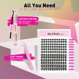 Lash Clusters Kit 144Pcs D Curl Lash Extension Kits Eyelash Extensions Individual Lashes Kit with Cluster Lashes Bond and Seal and Eyelash Extensions Tweezers DIY at Home(22-1,VINE01）