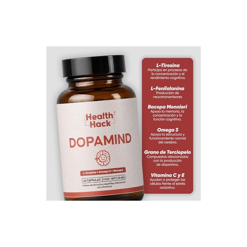 Dopamind Suplemento Natural con L-Tirosina Bacopa Omega 3 Vitamina B12