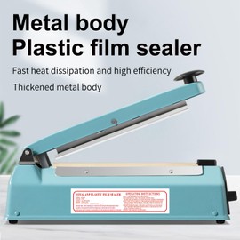 Metal body,Impulse Sealer 8 inch, Manual Heat Sealer Machine for Plastic Bags, Shrink Wrap Bag Sealers Heavy Duty Sealing Machine With Repair Kit (Blue)