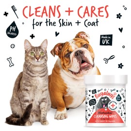 BUGALUGS Dog Wipes for pawly skin - 100 Biodegradable dog grooming pet wipes. Use as Dog ear wipes, dog eye wipes, dog face wipes, Paw & Bum wipes for puppy, dogs & cat grooming