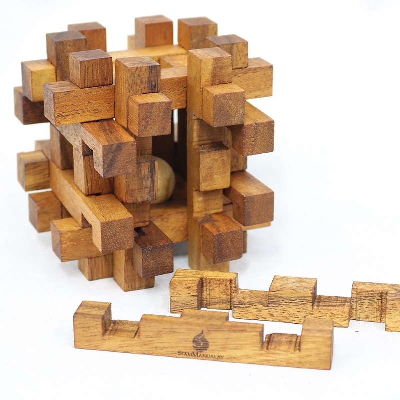 Double Lock-a-Ball Brain Teaser: Mechanical Interlocking 3D Wooden Puzzle for
