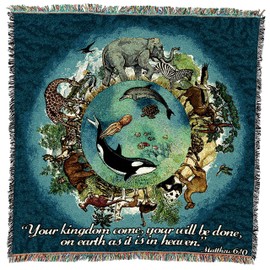 Your Kingdom Come Your Will Be Done On Earth As It is in Heaven - Scriptures - Matthew 6:10 - Lap Square Blanket Throw Woven from Cotton - Made in The USA (54x54)