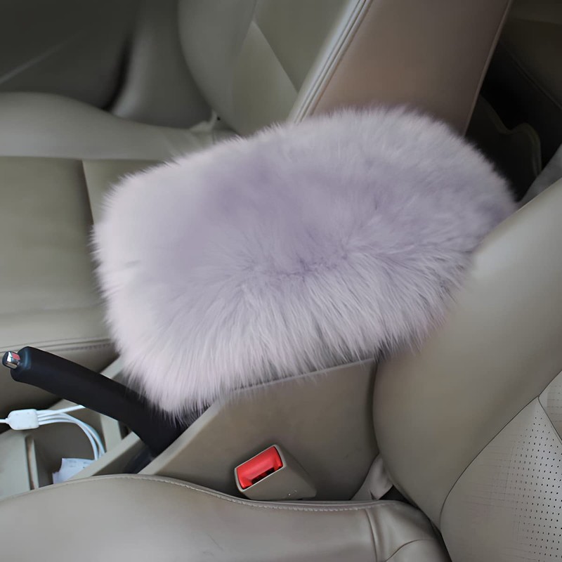 Furry Auto Center Console Cover Pad, 11.8"x7.8" Soft Sheepskin Wool
