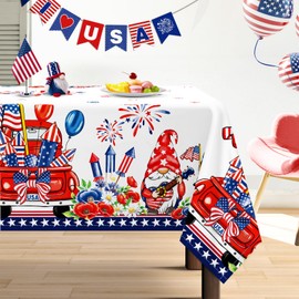 Arquiel 4th of July Tablecloth Waterproof, Gnome Stars Table Cloth Rectangle Stain Resistant, Washable Table Cover for Home Kitchen Dining Party Decoration (60×120 Inch)