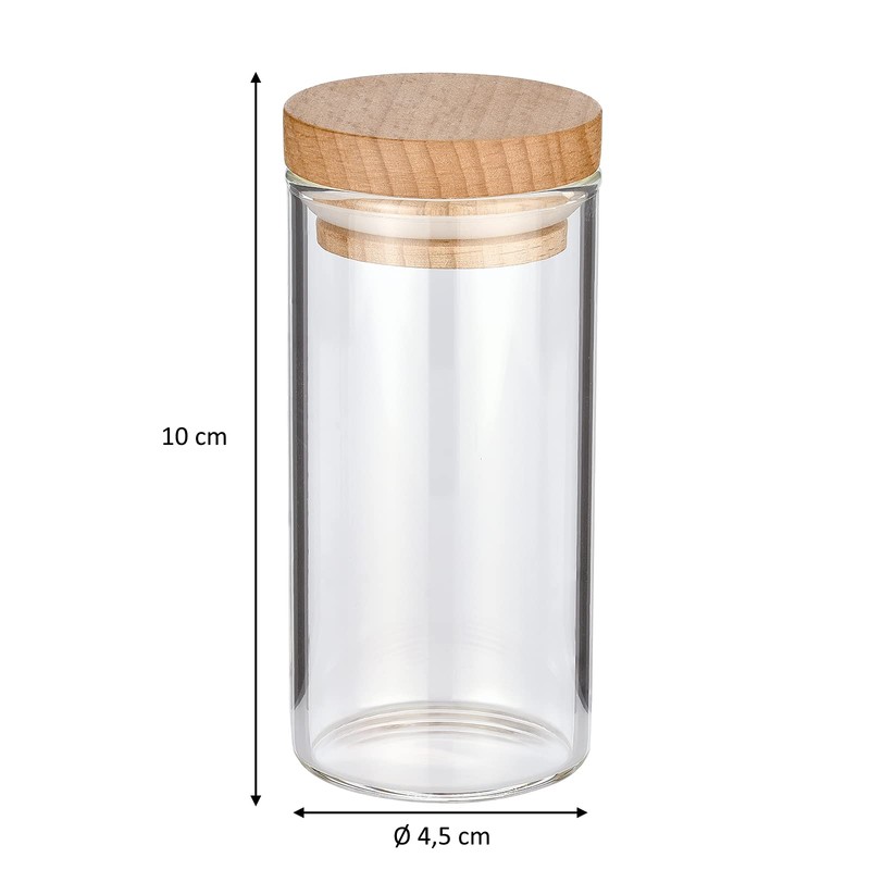 Zassenhaus 2 Spice Jars for Spice Rack, Borosilicate Glass, Beech,
