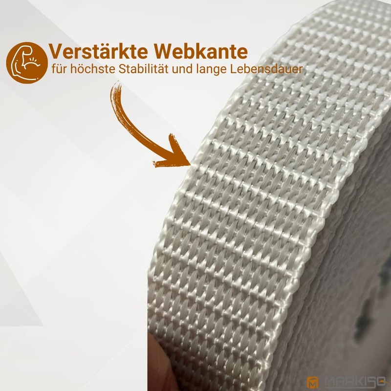 markiso® Rolladengurt 23mm x 6,5m – verstärkte Webkante, UV- &