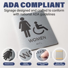 Premium Women Men's Restroom Sign for Business - ADA Compliant Braille, Bathroom Sign, Durable 8x6", Easy Mount, Weatherproof Design (2 Pack)