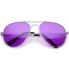 zeroUV Classic Metal Frame Colored Teardrop Lens Aviator Sunglasses 57mm (Silver/Purple)