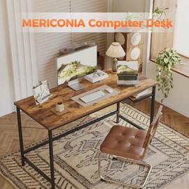 Mericonia Computer Desk 55inch, Gaming Desk for Small Spaces, Modern Simple Style Table for Home Office, Study Student Writing Table (Rustic Brown, 55 inch)