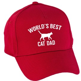 Hippowarehouse Worlds Best cat dad Baseball Cap hat Premium Printed 5 Panel OneSize Adults Classic Red