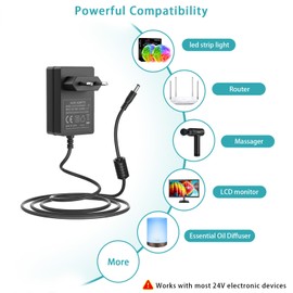 24 V Power Supply, LED Power Supply 24 V, for LED Strip Light, CCTV Camera, Bluetooth Speaker, Nail Lamp, Air Purifier, Massage Gun, Mini Printer with 5 DC Tips